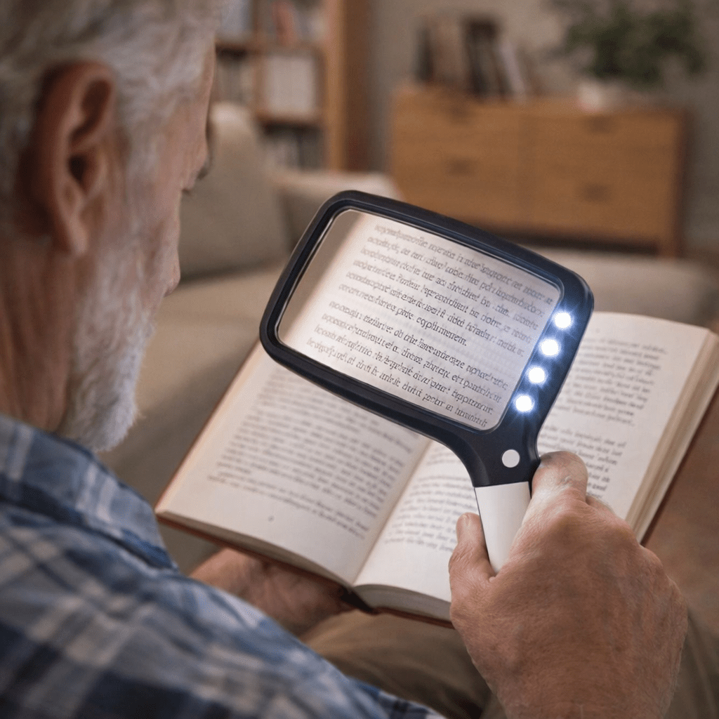 FOCUSLITE – Handlupe mit 3-facher Vergrößerung und 5 LED-Leuchten für klare Sicht 0