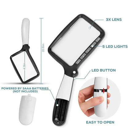 FOCUSLITE – Handlupe mit 3-facher Vergrößerung und 5 LED-Leuchten für klare Sicht 5