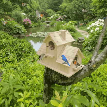 FORESTHOLLOW – Rustikales Vogelhaus aus Holz mit mehrkammerigem Nistkasten für Gartenvögel 1