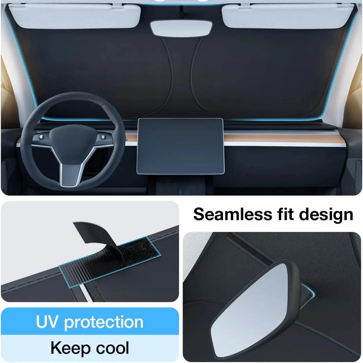 Faltbarer Sonnenschirm Für Tesla Model Y/3 - Hitzeschutz Mit 200D Oxford-Stoff 3