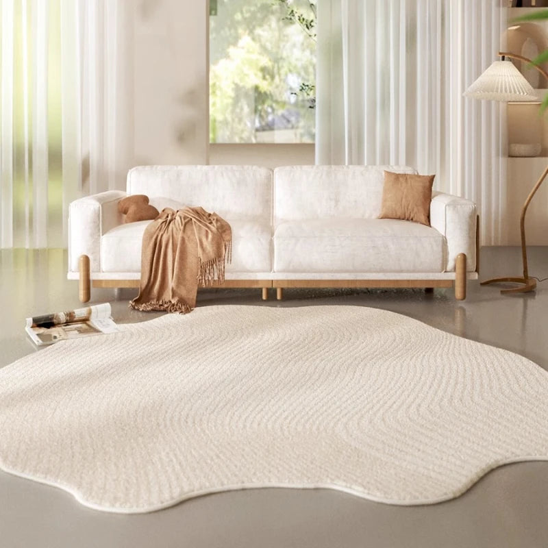 Flauschiger Waschbarer Teppich Cremefarben Gestreift für Wohnzimmer & Schlafzimmer 1