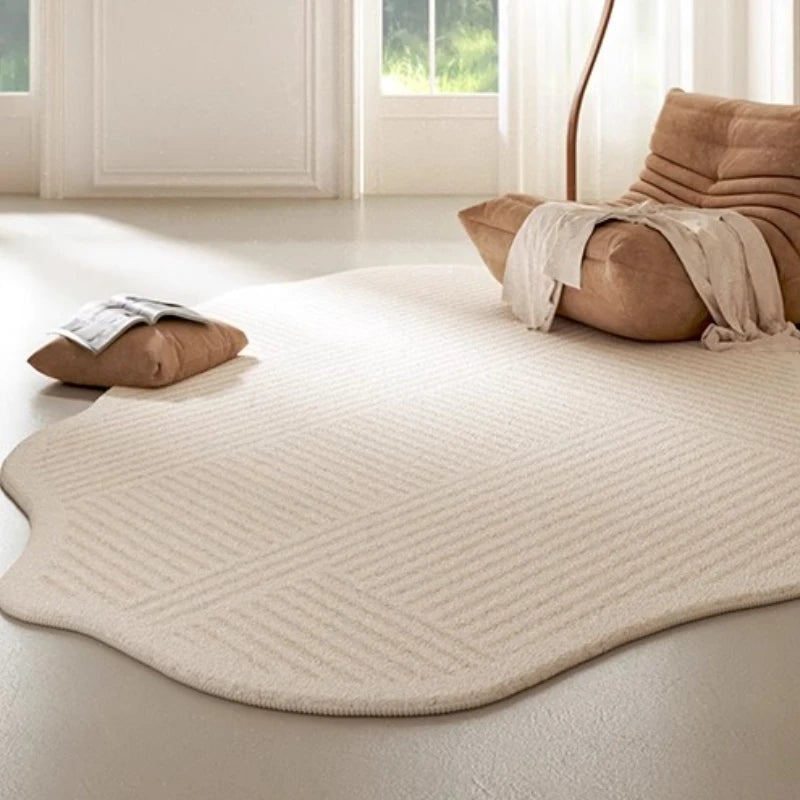 Flauschiger Waschbarer Teppich Cremefarben Gestreift für Wohnzimmer & Schlafzimmer 2