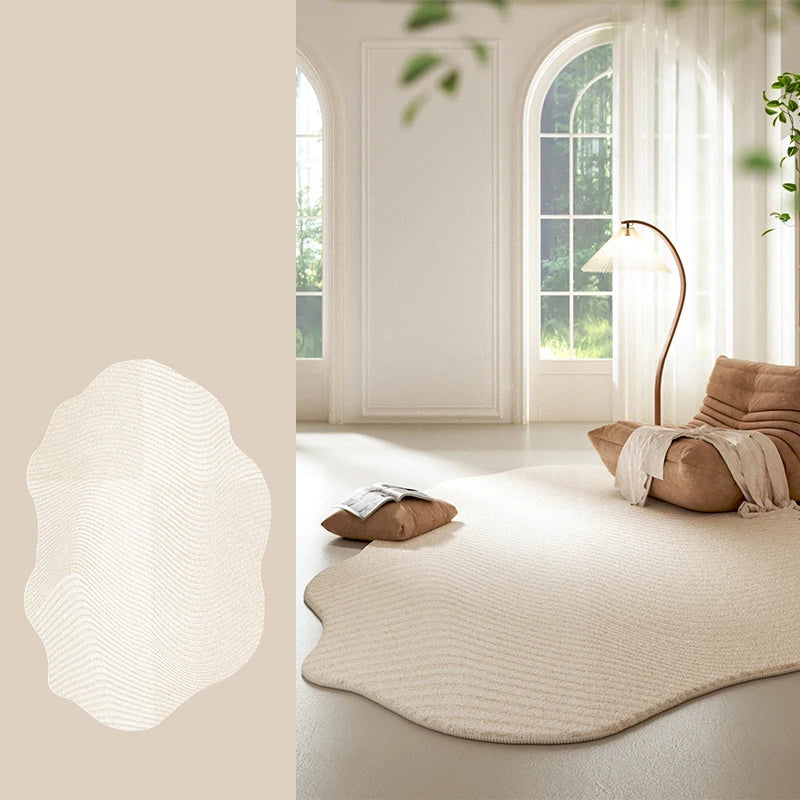 Flauschiger Waschbarer Teppich Cremefarben Gestreift für Wohnzimmer & Schlafzimmer 6