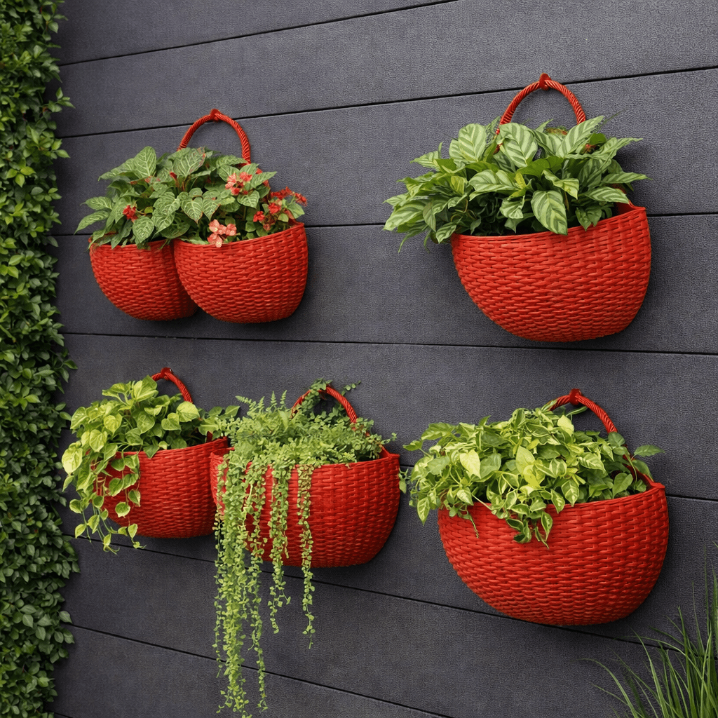 Florava - Wandpflanzgefäß Rattan-Stil mit Intelligentem Wassermanagement, 21x16,5x9,5 cm, 10 Farben 0