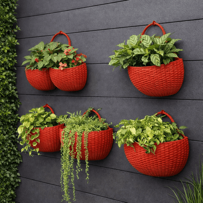 Florava - Wandpflanzgefäß Rattan-Stil mit Intelligentem Wassermanagement, 21x16,5x9,5 cm, 10 Farben 0