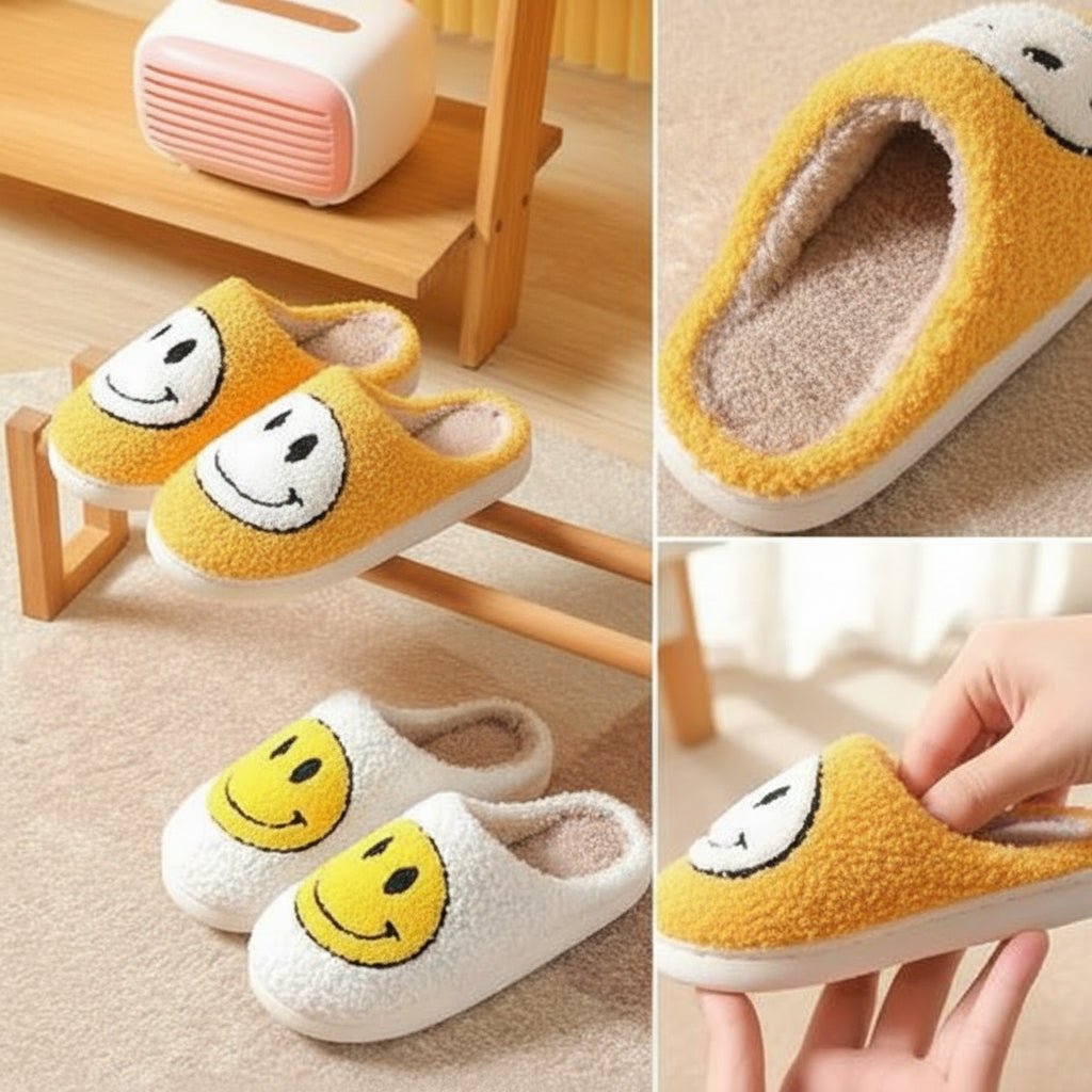 FLUFFYSMILE – Pantofole invernali morbide con smiley e suola in silicone rinforzata