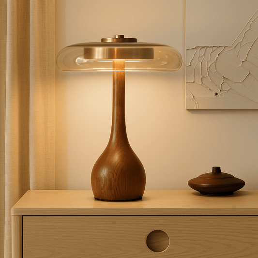 Franko LED Tischleuchte - Dimmbare Tischlampe mit Holzsockel und Modernem Design 0