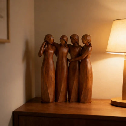 Freundschaftsschwestern - Handgefertigte Skulptur aus Kunstharz mit Holzmaserung 10