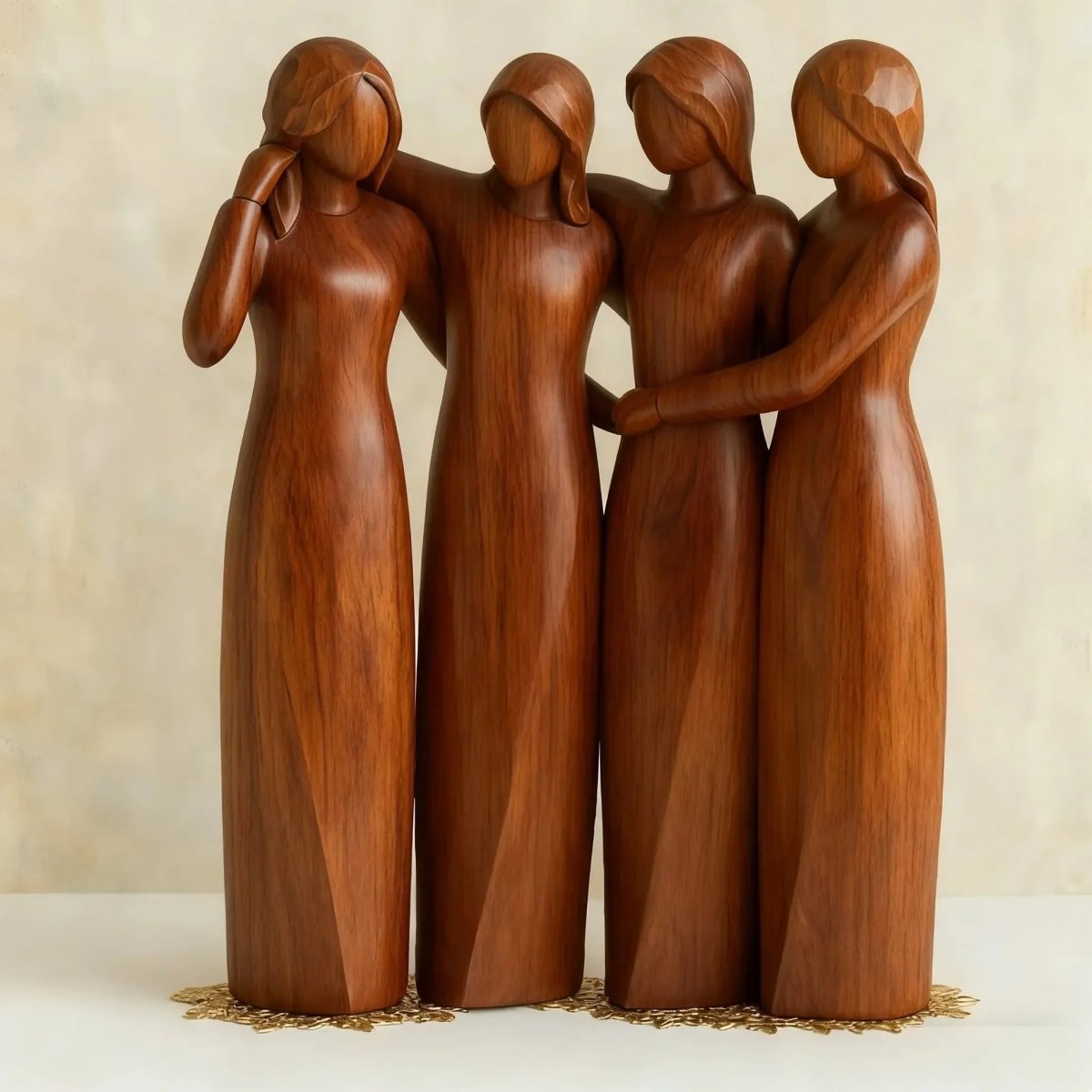 Freundschaftsschwestern - Handgefertigte Skulptur aus Kunstharz mit Holzmaserung 5