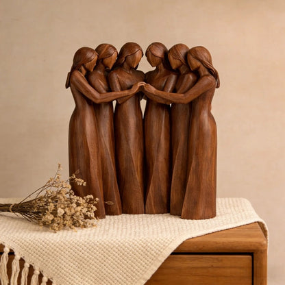 Freundschaftsschwestern - Handgefertigte Skulptur aus Kunstharz mit Holzmaserung 9