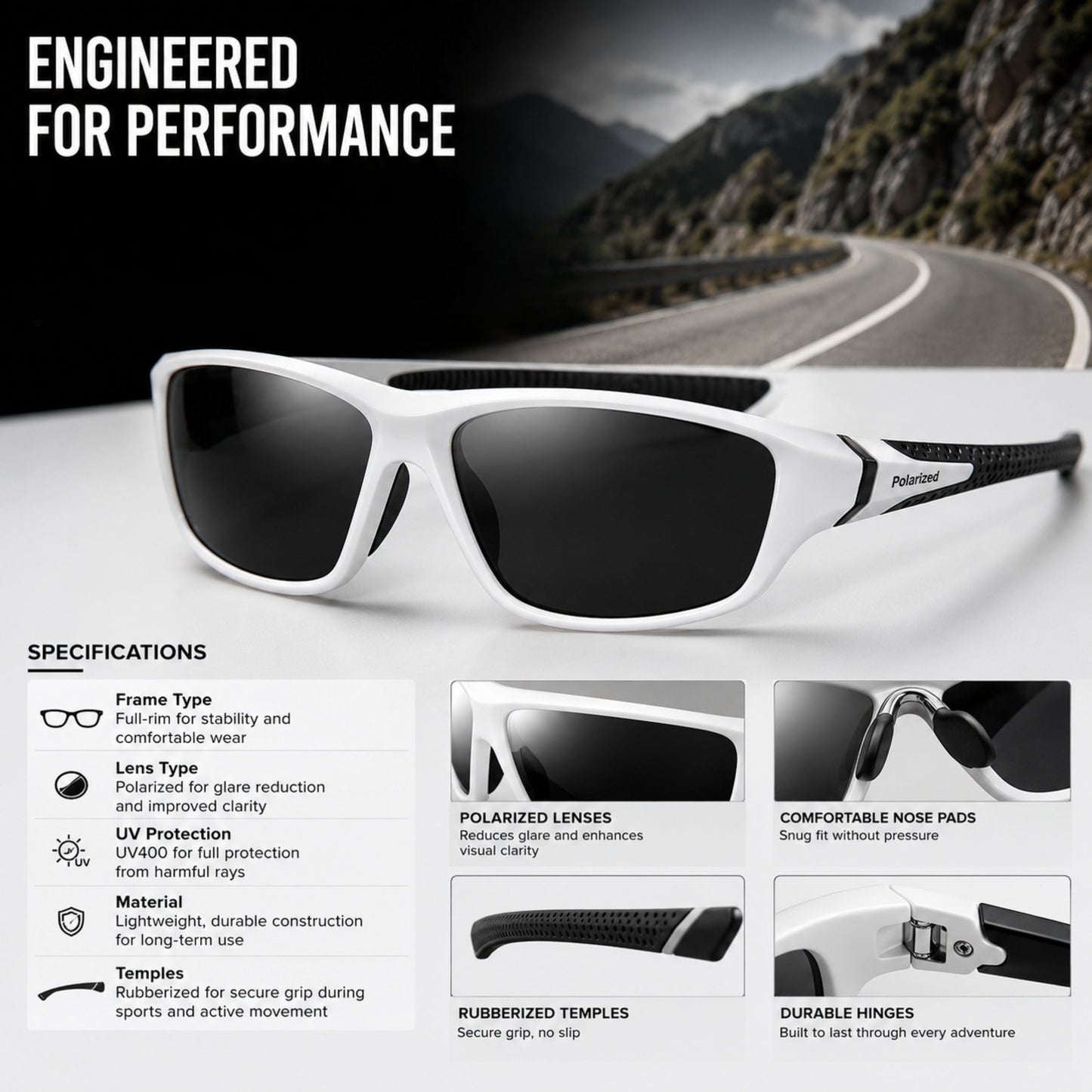 GLAREBLOCK Sportsonnenbrille mit Polarisierung, UV400-Schutz und Gummierten Bügeln 6