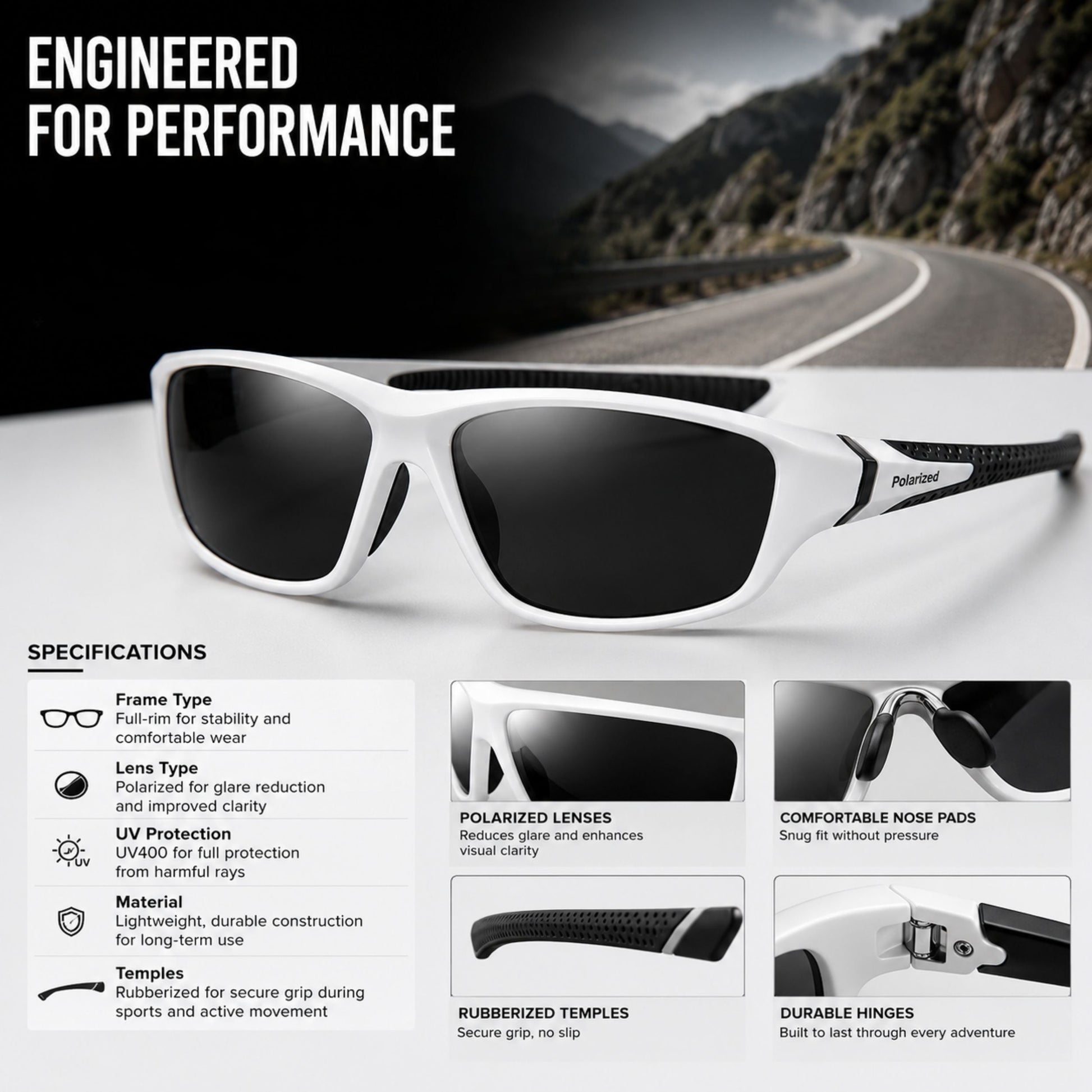GLAREBLOCK Sportsonnenbrille mit Polarisierung, UV400-Schutz und Gummierten Bügeln 6