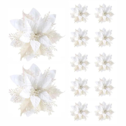 GLIMFLOR – 14,5 cm große glitzernde Weihnachtsblumen in Rosa, Rot und Gold 9