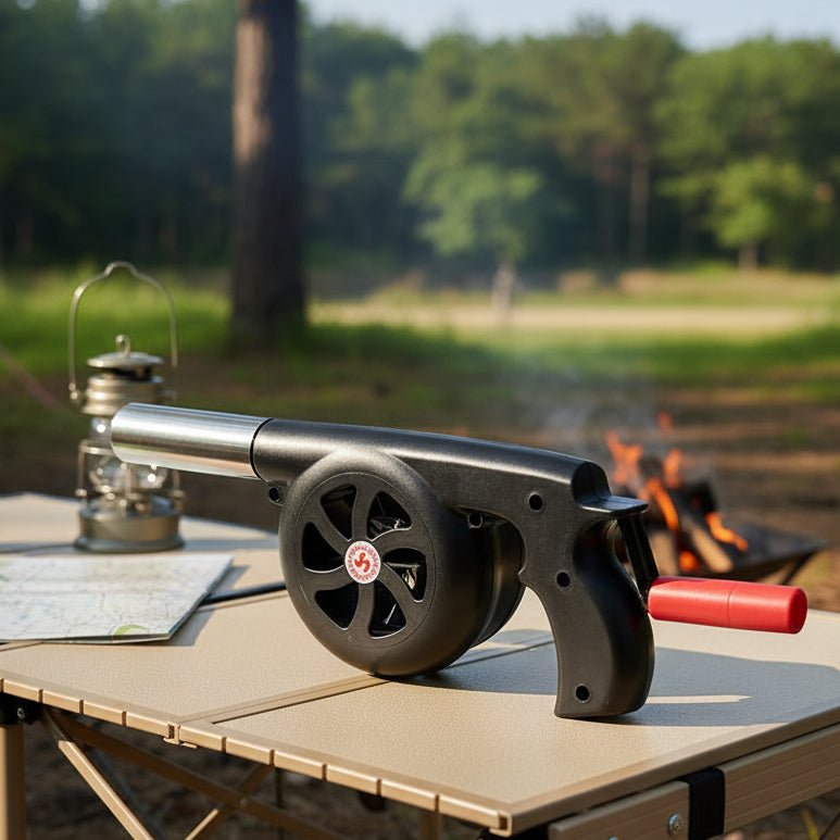BBQWind Fan – Tragbarer Handkurbel-Grillventilator für einfaches Anfeuern im Freien
