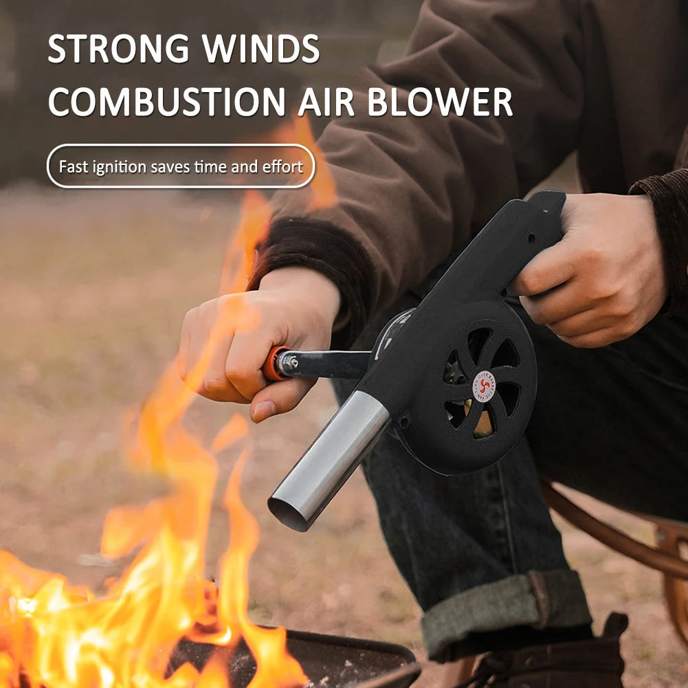 BBQWind Fan - Portable hand crank barbecue fan for easy outdoor firing up