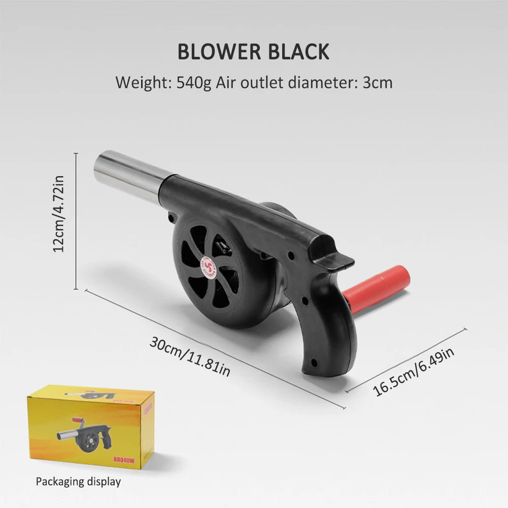 BBQWind Fan - Portable hand crank barbecue fan for easy outdoor firing up