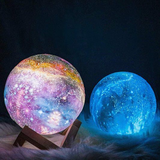 GALAXY MOONLAMP - Lampada lunare 3D con 16 colori e supporto in legno