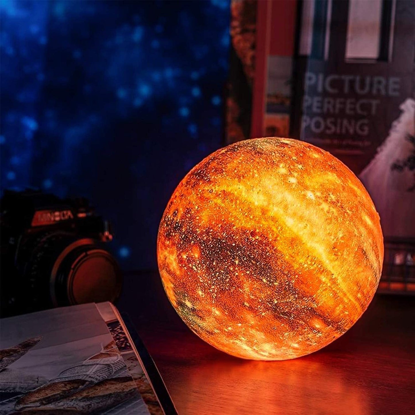 GALAXY MOONLAMP - Lampada lunare 3D con 16 colori e supporto in legno