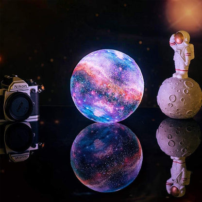 GALAXY MOONLAMP - Lampada lunare 3D con 16 colori e supporto in legno