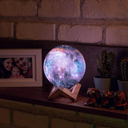 GALAXY MOONLAMP - Lampada lunare 3D con 16 colori e supporto in legno