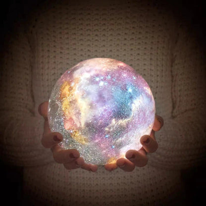 GALAXY MOONLAMP - Lampada lunare 3D con 16 colori e supporto in legno