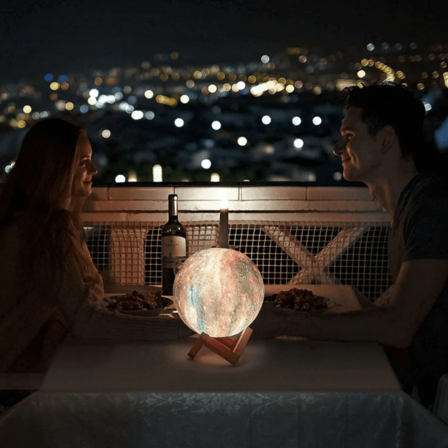 GALAXY MOONLAMP - Lampada lunare 3D con 16 colori e supporto in legno
