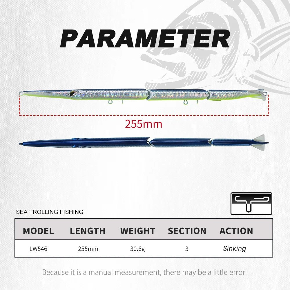 Gelenk-Bleistiftköder 255 mm für Barrakuda & Wolfsbarsch – Hochwertige Kunstköder mit Paddle Tail und Segmentiertem Design 2