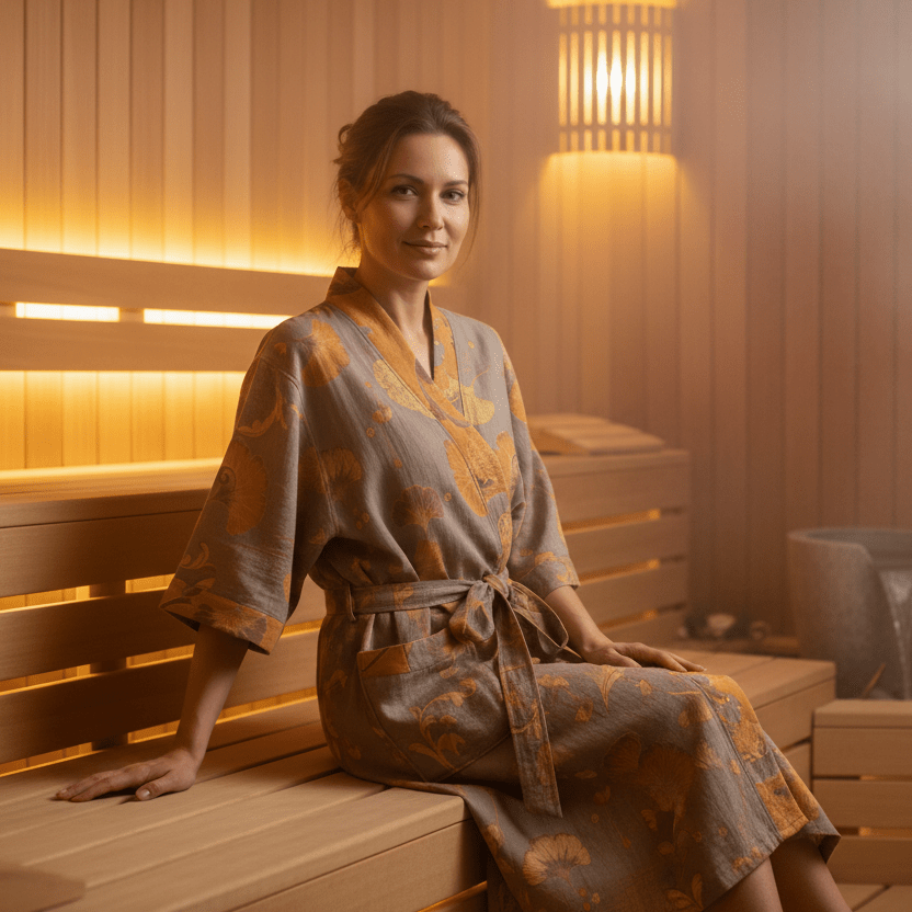 LEAFKIMONO – Accappatoio kimono reversibile in cotone per un comfort naturale