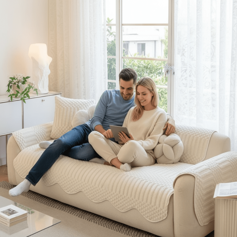 PLUSHCREAM – Dickes Tuft-Fleece Sofaüberwurf für warme Winter-Gemütlichkeit