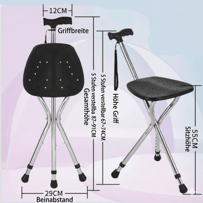 SEATWALK – Foldable walking stick with integrated seat for comfort on the go