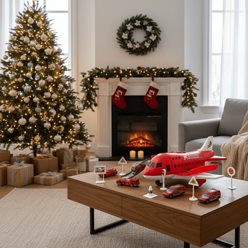 AEROTOWN – Inertieel Vliegtuig- en Voertuigenspeelset met Helikopter en Verkeersborden voor Kinderen