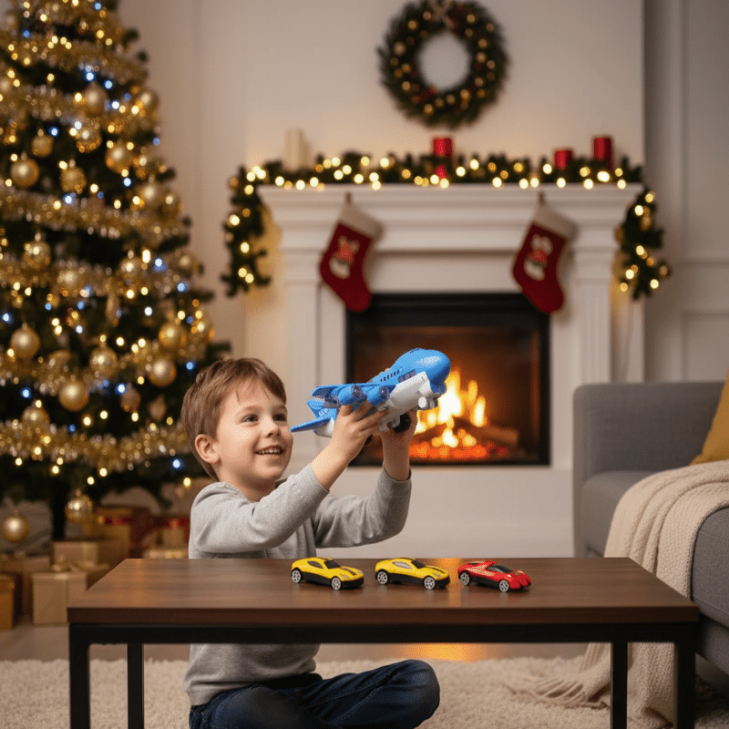 SKYRACER – Inertial Simulation Airplane Toy mit Musik, Licht & Mini-Autos für Kinder