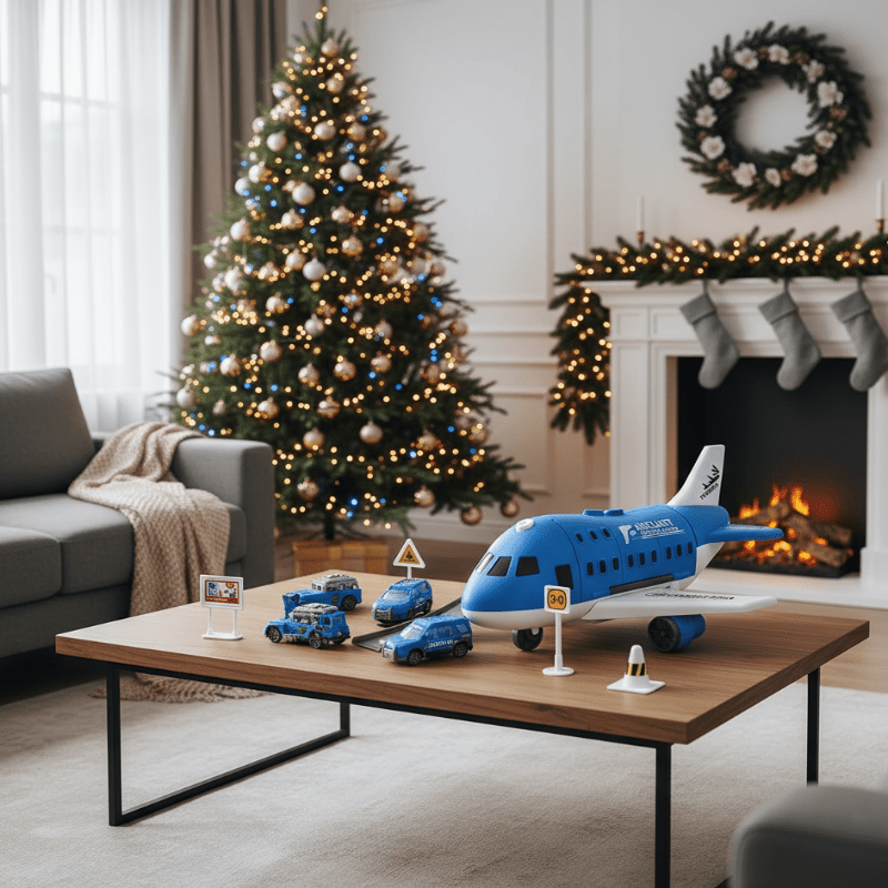 AEROTOWN – Inertieel Vliegtuig- en Voertuigenspeelset met Helikopter en Verkeersborden voor Kinderen