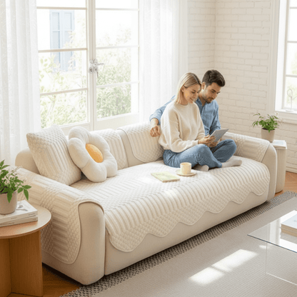 PLUSHCREAM – Dickes Tuft-Fleece Sofaüberwurf für warme Winter-Gemütlichkeit