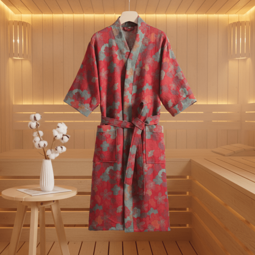 LEAFKIMONO – Accappatoio kimono reversibile in cotone per un comfort naturale