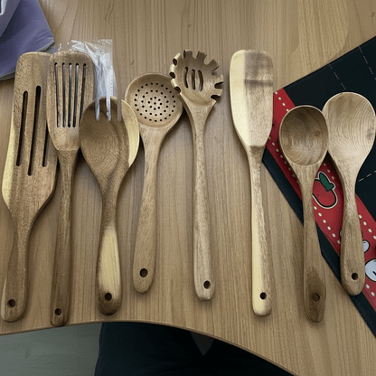WOODCHEF UTENSILS - Set de 11 ustensiles de cuisine en bois pour cuisiner en toute sécurité et sans se rayer