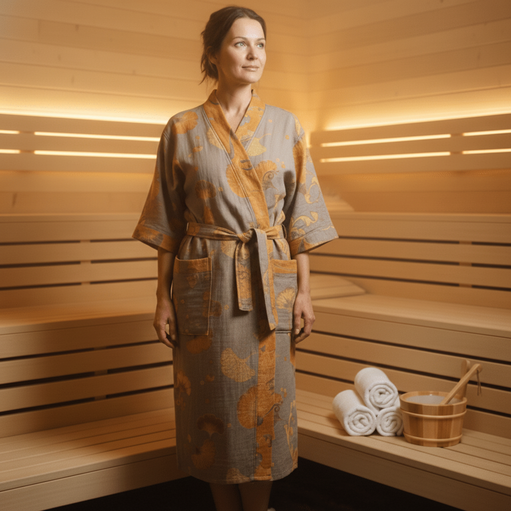 LEAFKIMONO – Accappatoio kimono reversibile in cotone per un comfort naturale
