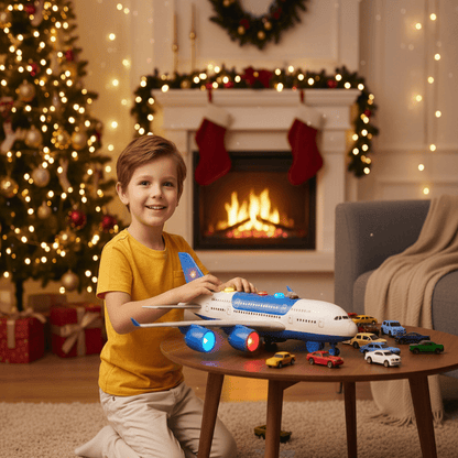 SKYRACER – Inertial Simulation Airplane Toy mit Musik, Licht & Mini-Autos für Kinder