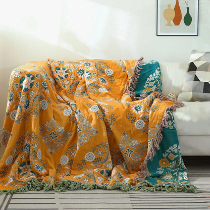 HyggeHaven Cover – Boho Baumwoll-Decke für gemütliche Wohnräume
