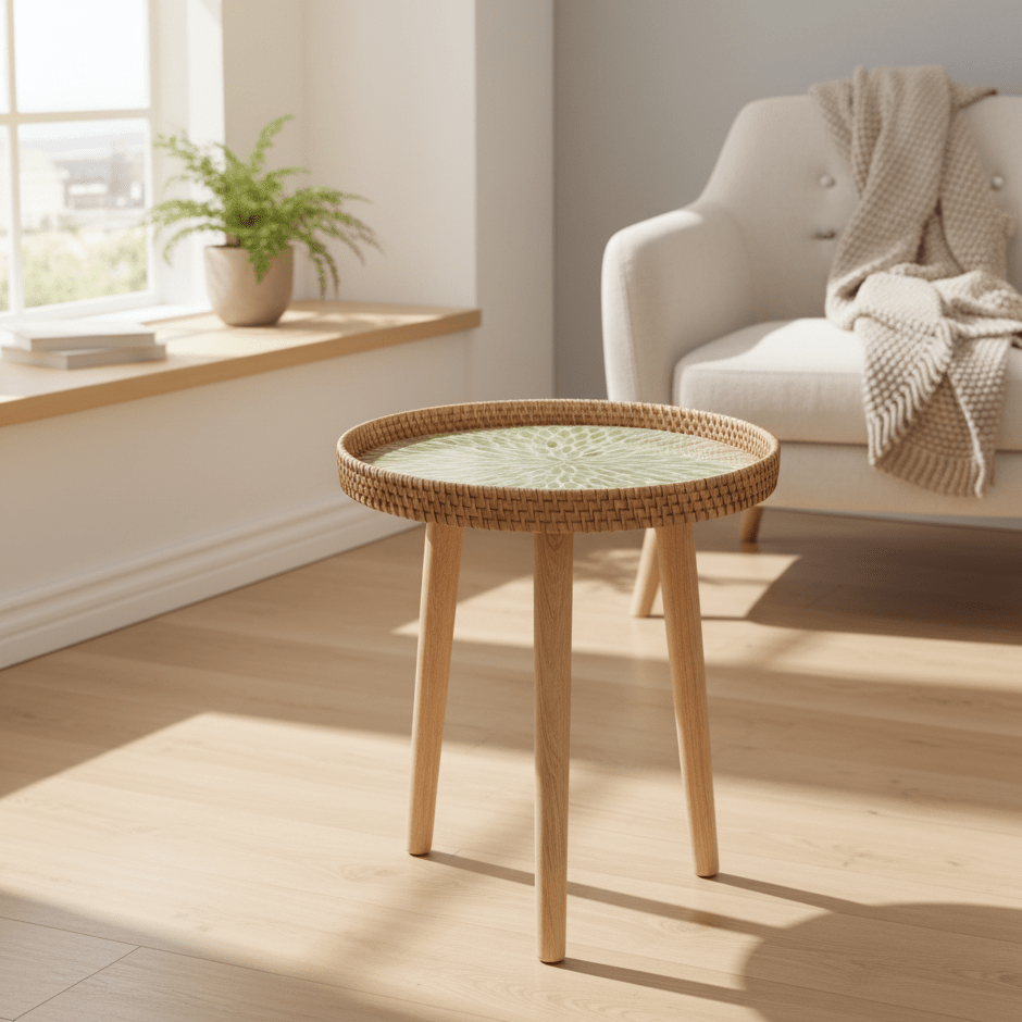 RATTORA – Handmade Rattan Table in Scandinavian Design Made of Wood