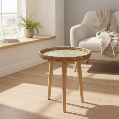 RATTORA – Handmade Rattan Table in Scandinavian Design Made of Wood