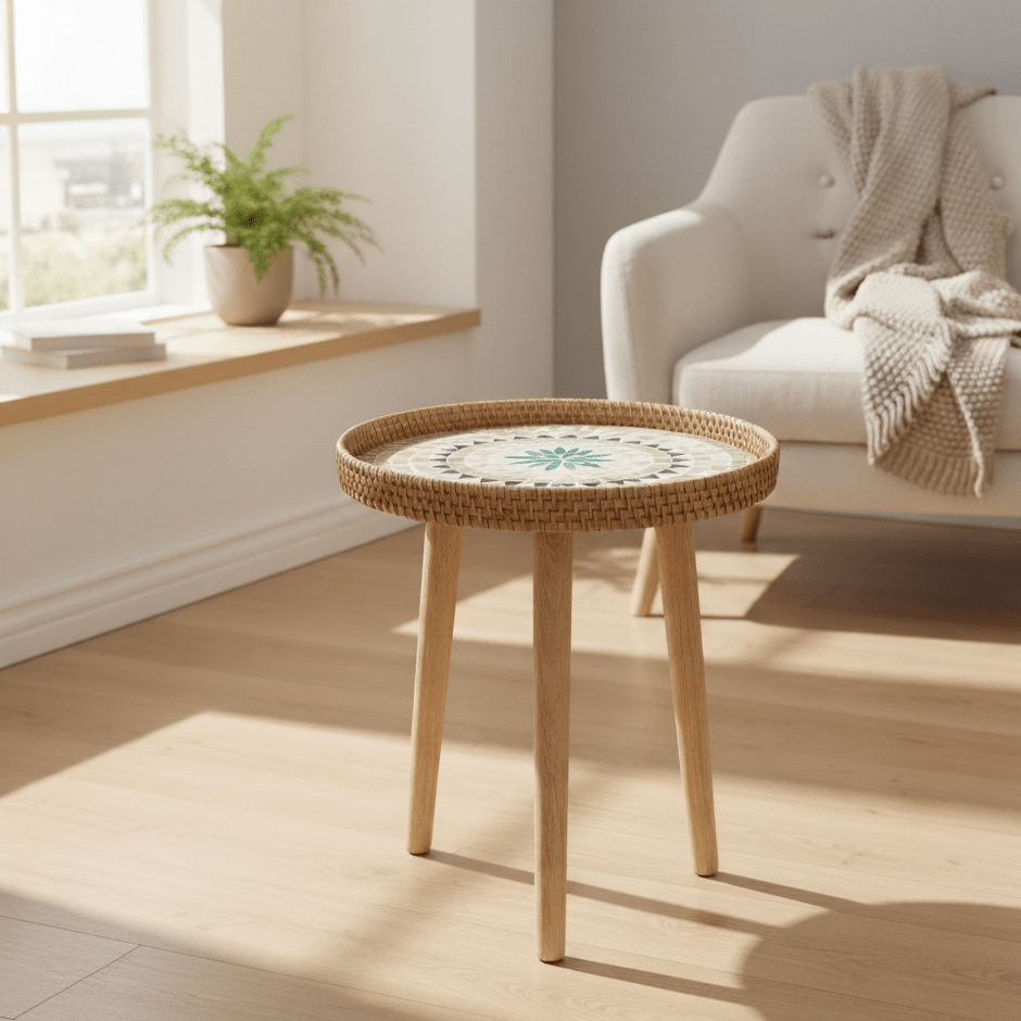 RATTORA – Handmade Rattan Table in Scandinavian Design Made of Wood