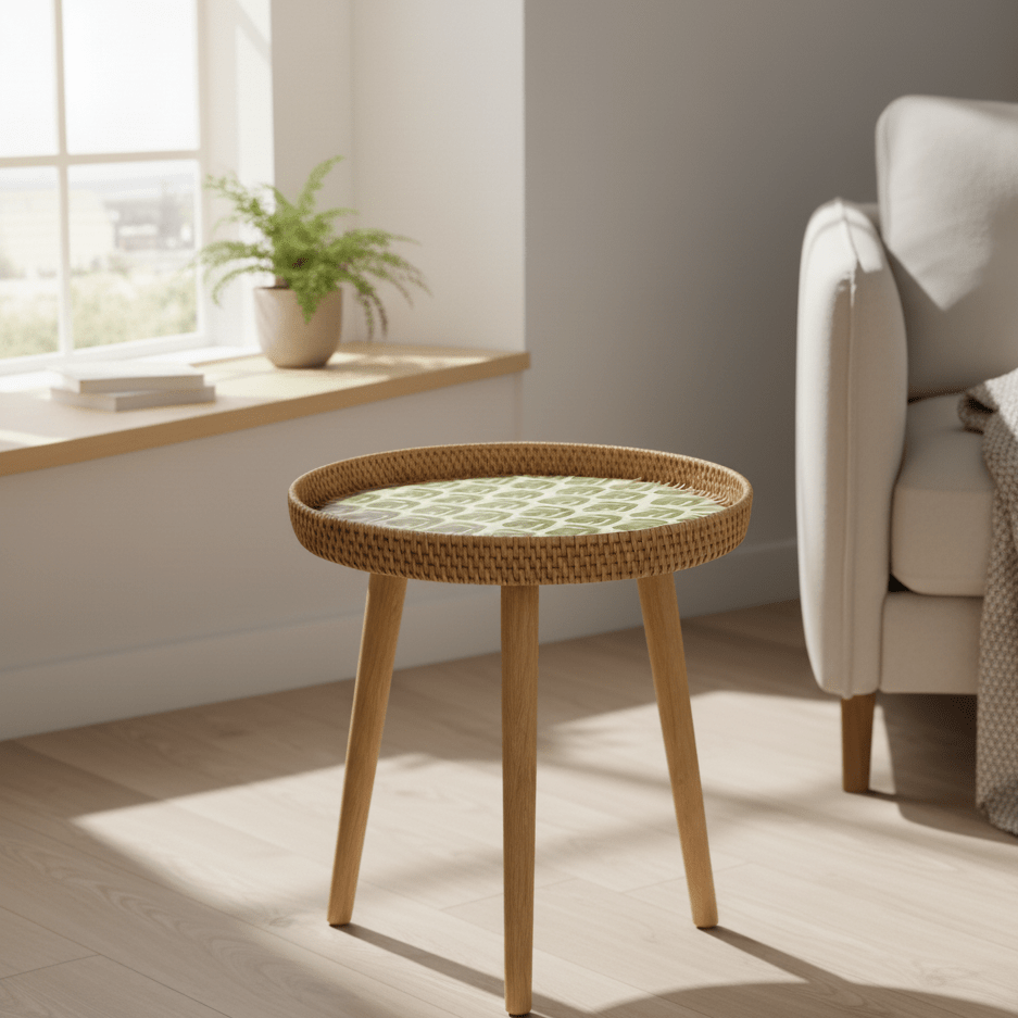 RATTORA – Handmade Rattan Table in Scandinavian Design Made of Wood