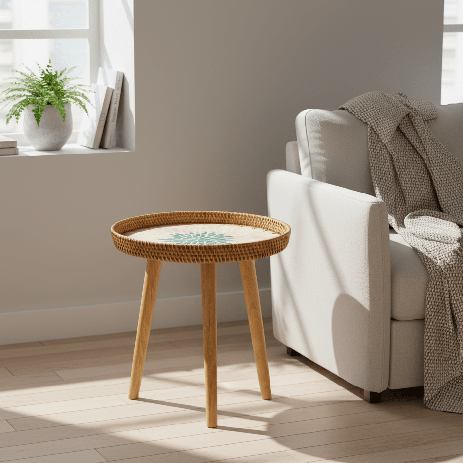 RATTORA – Handmade Rattan Table in Scandinavian Design Made of Wood