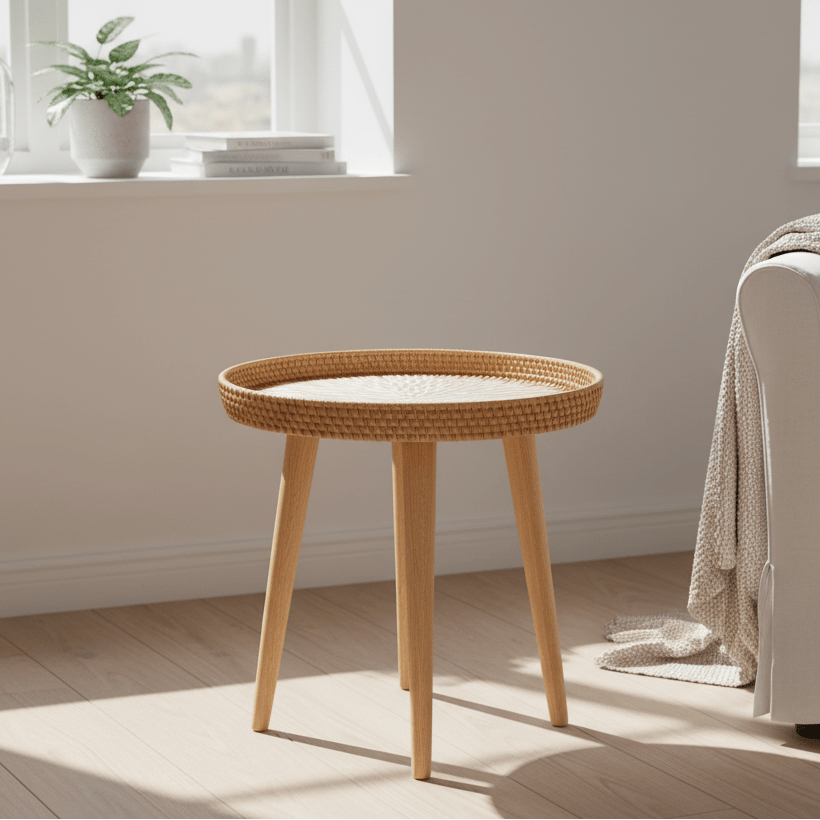 RATTORA – Handmade Rattan Table in Scandinavian Design Made of Wood