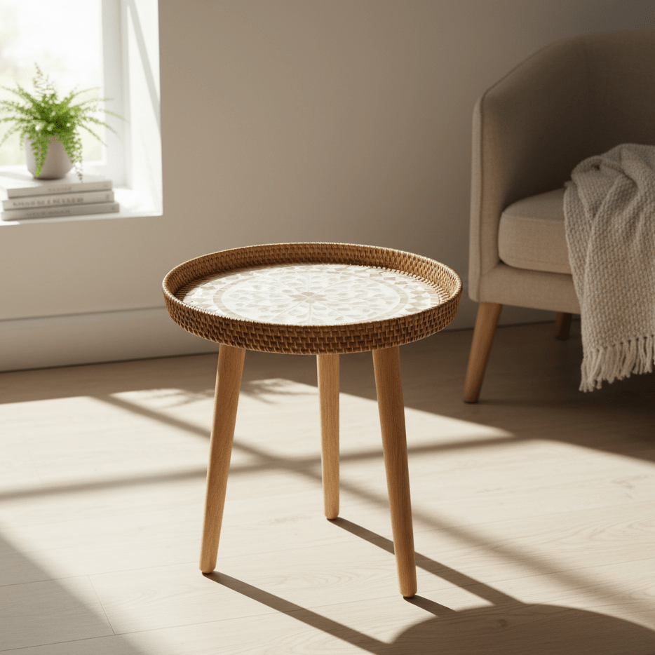 RATTORA – Handmade Rattan Table in Scandinavian Design Made of Wood