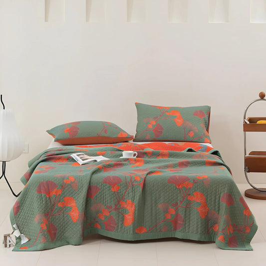GinkgoQuilt – Cotton Bedding Set with Botanical Pattern