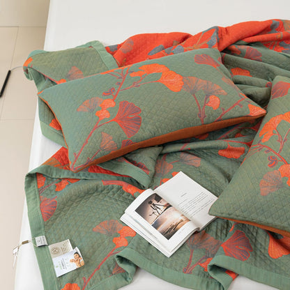 GinkgoQuilt – Cotton Bedding Set with Botanical Pattern