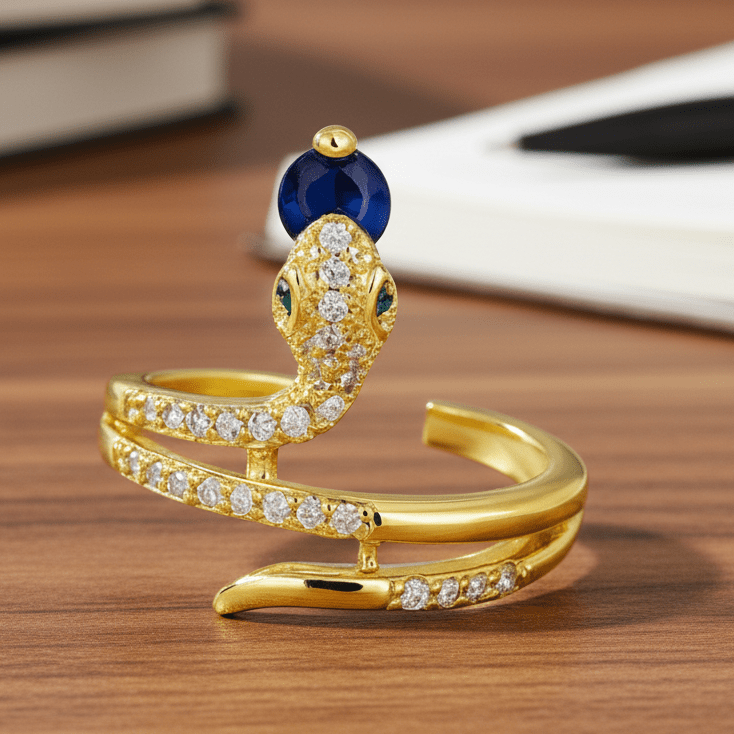 SERPENTARA – Stainless Steel Snake Ring with Sparkling Zirconia Stones