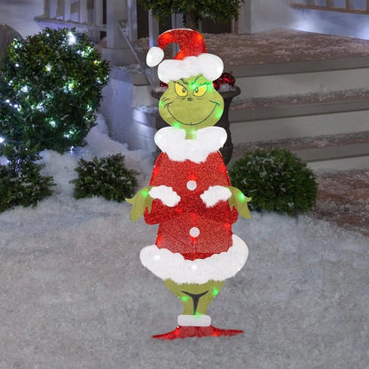 TWINKLON – Decoración festiva de jardín Grinch con iluminación LED para ambiente navideño en exteriores